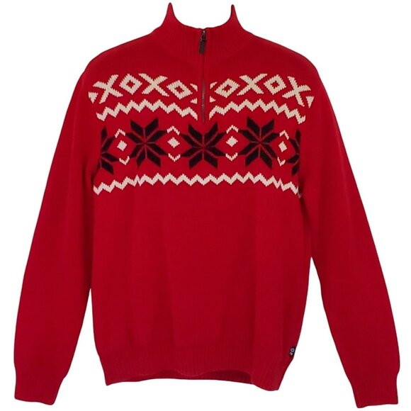CHAPS Fair Isle Sweater Jumper Men's L 1/4 Zip Knit Snowflakes Winter Ski Nordic - Picture 1 of 13